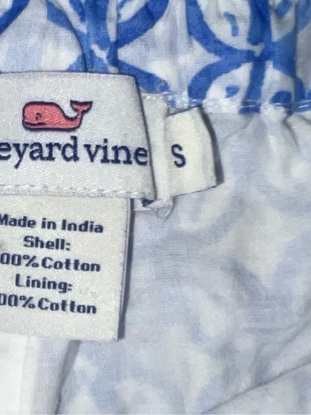 Vineyard Vines Blue Printed High Waist Shorts with Pink Tassels